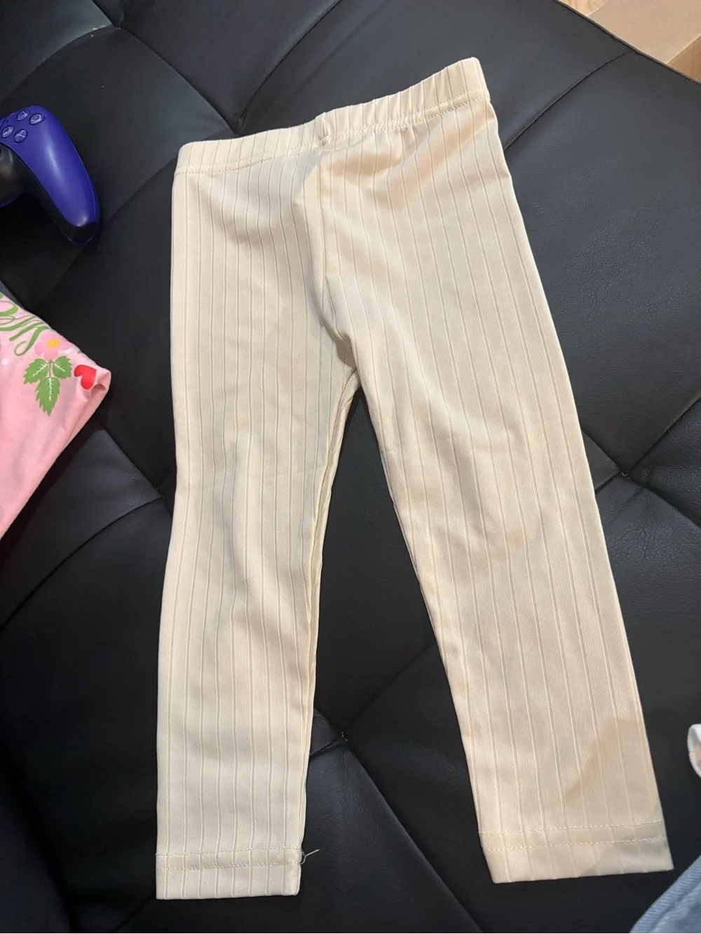Kids Cream Ribbed Leggings 12-18ms